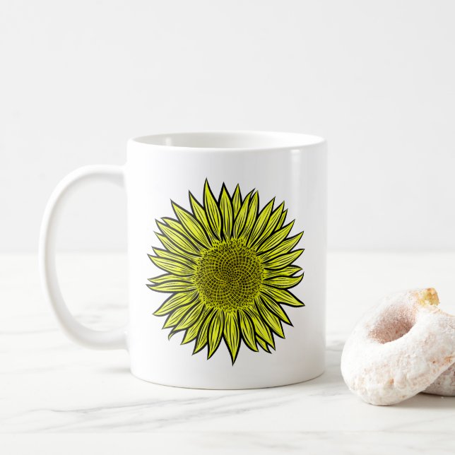 Mug Flore Rustique Tournesol Jaune Main tirée (Avec donut)