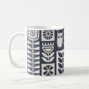 Mug Flore scandinave : Blanc, Bleu, Minimaliste.