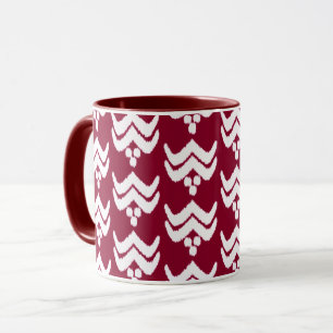 Mug Flore stylisée Ikat - Boue bordeaux et blanche
