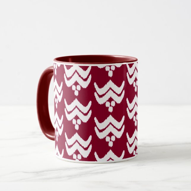 Mug Flore stylisée Ikat - Boue bordeaux et blanche (Devant gauche)