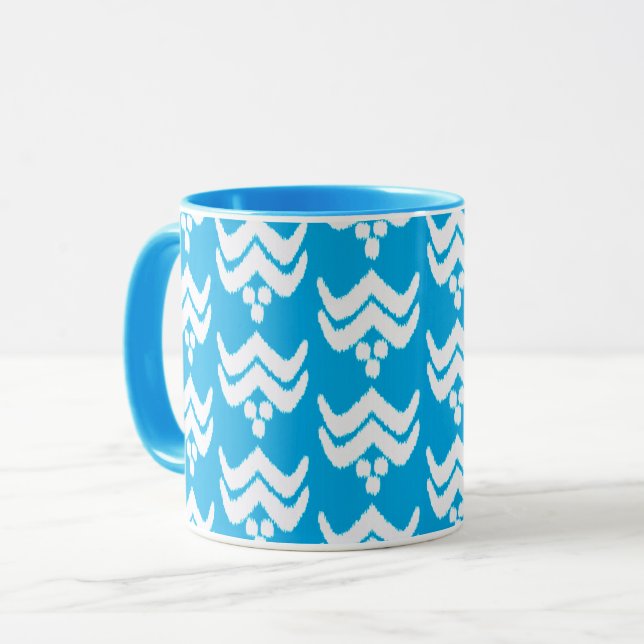 Mug Flore stylisée Ikat - Musique bleu clair et blanch (Devant gauche)