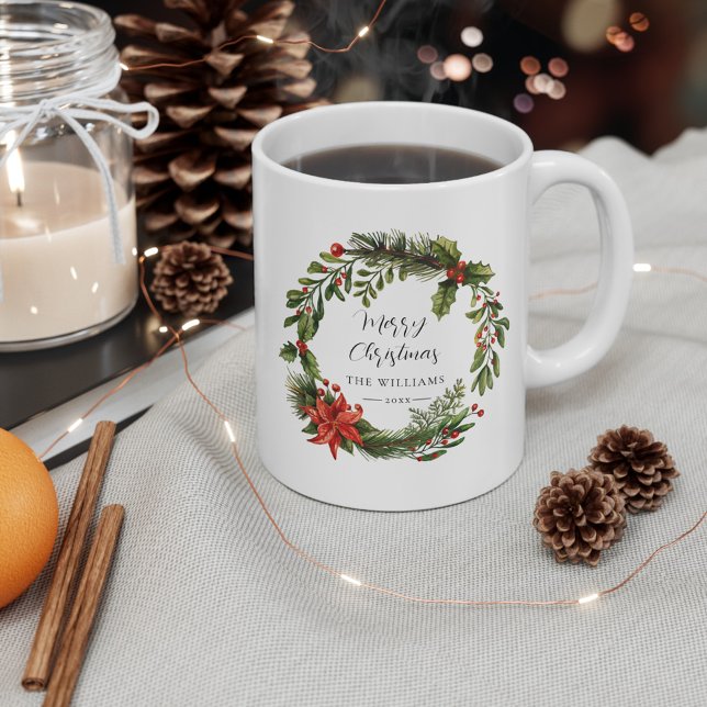 Mug Flore verdure Famille Noël personnalisé (Merry Christmas Custom Family Coffee Mug)