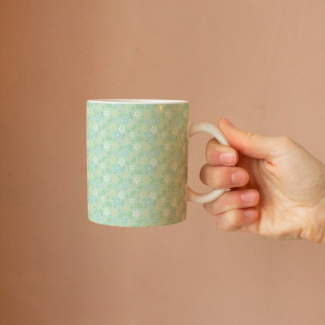 Mug Flore verte douce avec Fleurs Bleues Jaunes Blance (Créateur téléchargé)