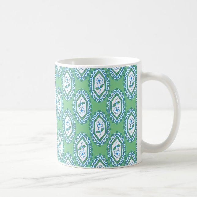 Mug Flore Vintage chic bleu sur vert (Droite)
