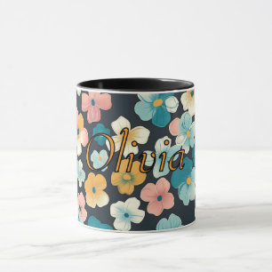 Mug Flore vintage en bleu et jaune