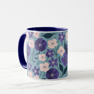 Mug Flore violette et rose sur un Arrière - plan Turqu