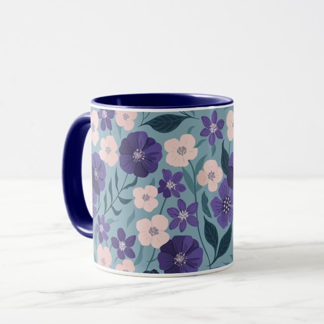 Mug Flore violette et rose sur un Arrière - plan Turqu (Devant gauche)