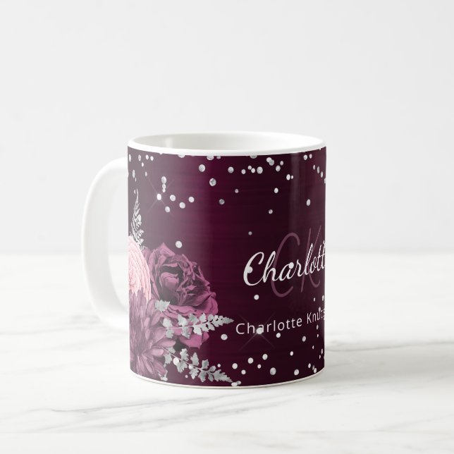 Mug Flores bourguignonnes nom monogramme élégant (Devant gauche)