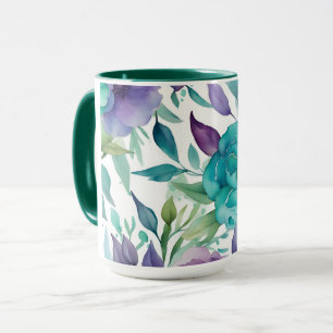 Mug Flores d'aquarelle bleu Rose pourpre
