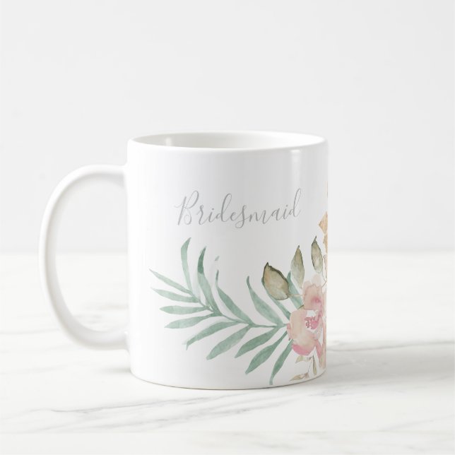 Mug Flores d'aquarelle rustique sur la serveuse de cha (Gauche)
