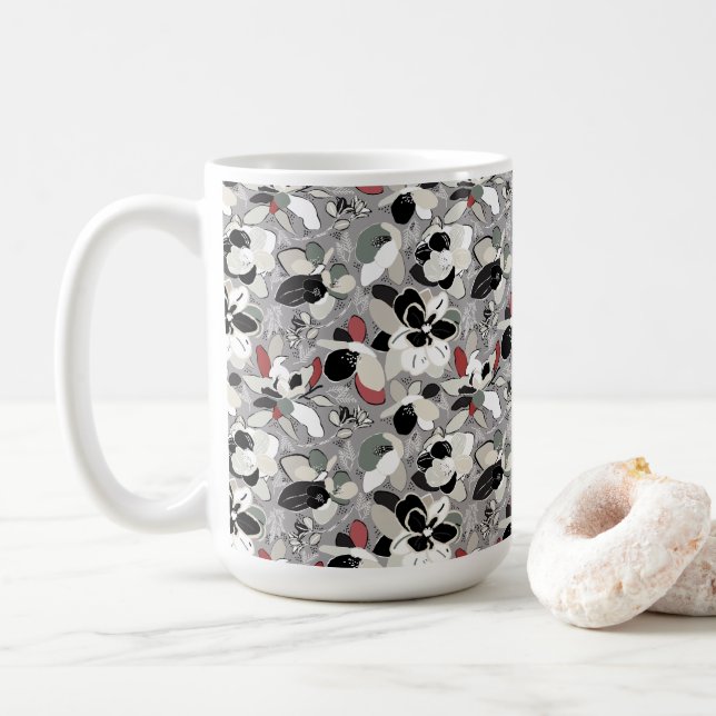 Mug Flores d'hiver gris noir (Avec donut)