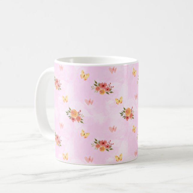 Mug Flores Silvestres Fondo Rosa Elegante Personalizar (Devant gauche)