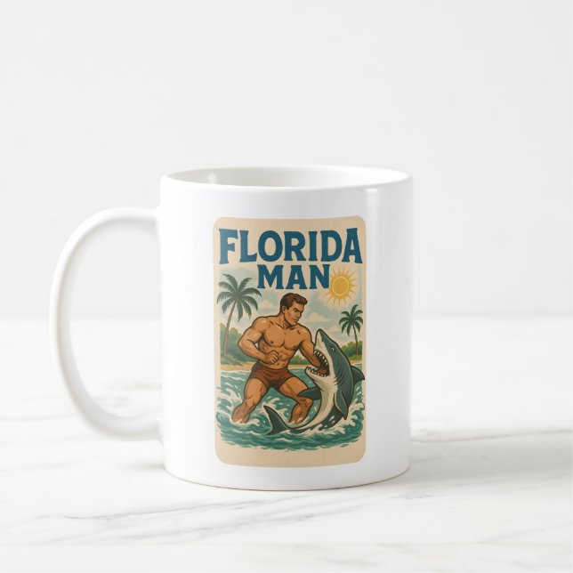 Mug Florida Man Coastal Shark Wrestler - Retro Beach (Gauche)