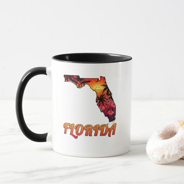 Mug Florida State Outline Palm Trees style tatouage (Avec donut)