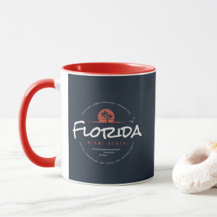 Mug Floride Miami Beach Rétro Coucher de soleil Palmie