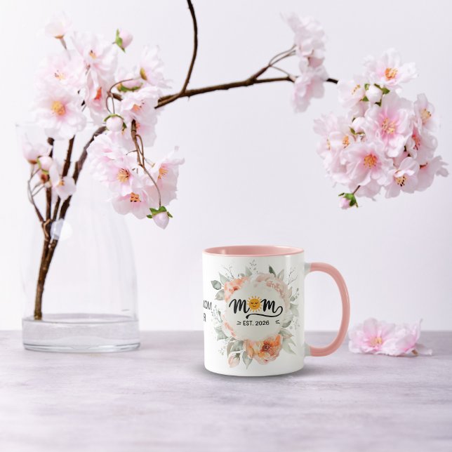Mug FlorL Maman établie Nom manuscrit Année (mom to be mother to be coffee for her pregnancy mother s day Mom Established Handwritten Name Year )