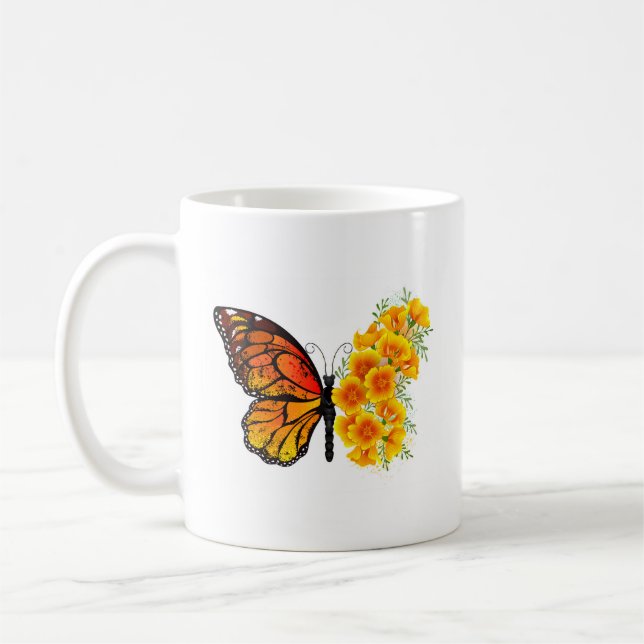 Mug Flower Butterfly with Yellow California Poppy (Gauche)
