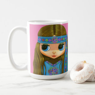 Mug Flower Power Hippie Chick Headband Big Eyes mignon