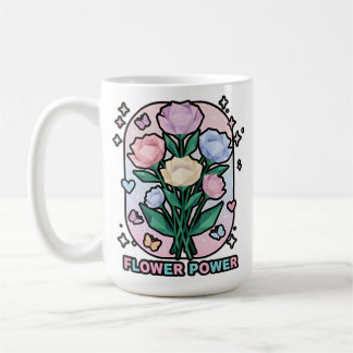 Mug Flower Power Simple Colorful Cartoon Drawing White