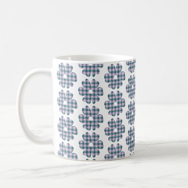 Mug Flower Shape Plaid Pink Teal (Gauche)