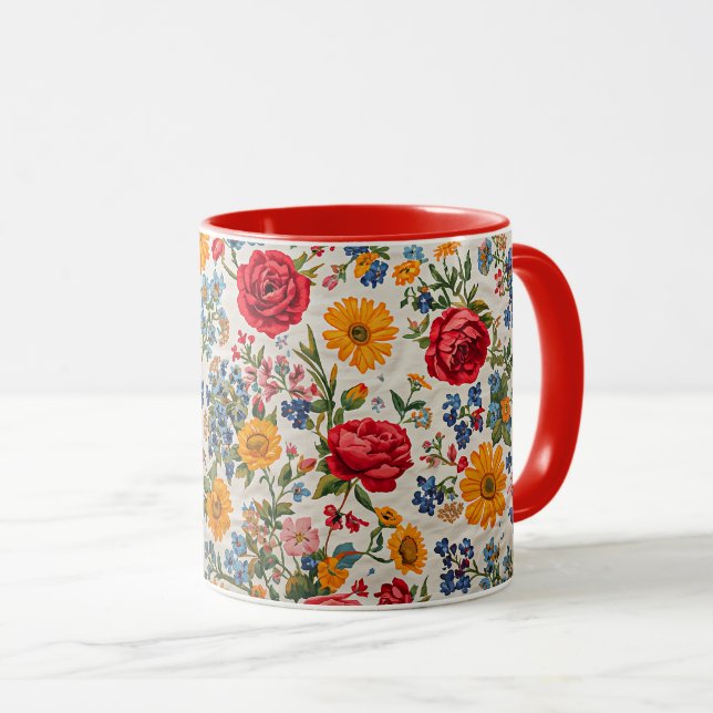 Mug Flowers Everywhere, colorful design, (Devant droit)