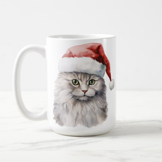 MUG FLUFER CHAT BLANC LONGTEMPS HAÏS AVEC CHAT SANTA (Gauche)