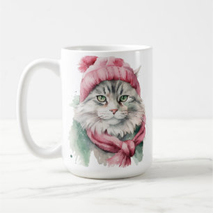 MUG FLUFFER HIVER CHAT VERT & BLEU CASQUETTE ÉCRAN