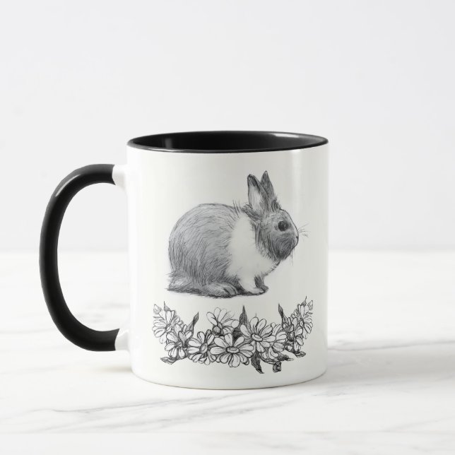 Mug Fluffez le lapin. Carton noir monochrome (Gauche)