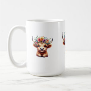 Mug Fluffy Baby Highland Cow with Floral Crown – Cute 