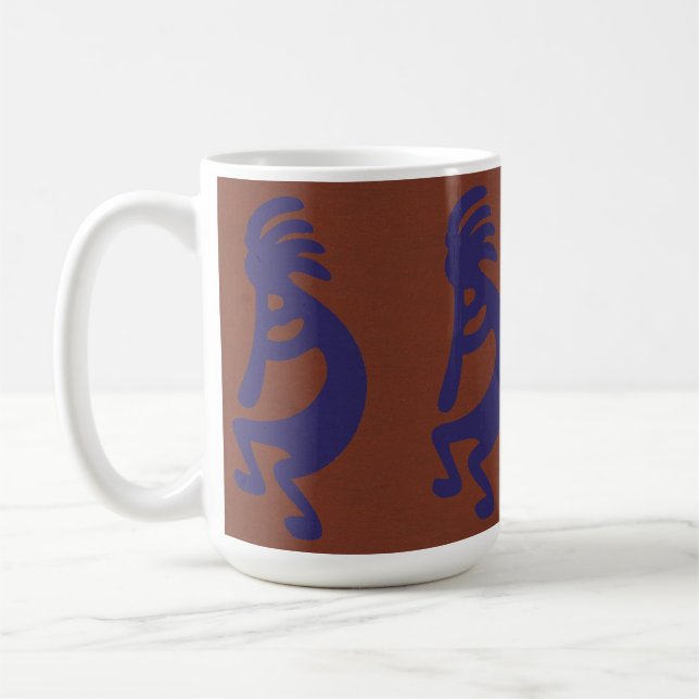 Mug Flûte Jouer Kokopelli Figure - Bleu sur rouille Ro (Gauche)