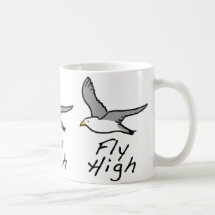 Mug Flying Bird. Mouette mouillée en vol.