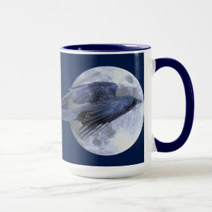 Mug Flying Black Raven & Moon Goth Wildlife Design