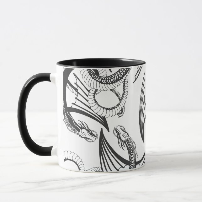 Mug Flying Dragon in dark gray and white. (Gauche)