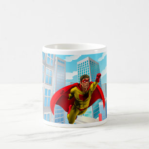Mug Flying Superhero Comic Style rouge et jaune héros