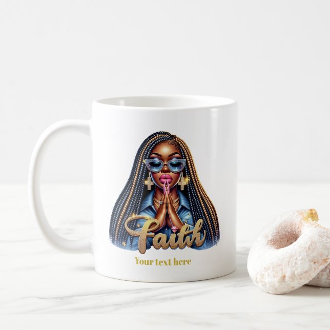 Mug Foi chrétienne afro-américaine Prière personnalisé (Avec donut)