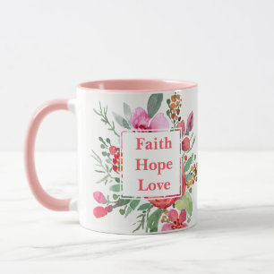 Mug Foi Espérance Amour fleurs aquarelle Monogramme