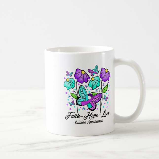 Mug Foi Espoir Amour Fleur Papillon Conscience du Suic (Droite)