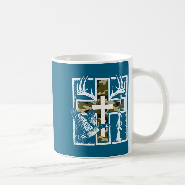 Mug Foi Pêche Chasse Camo Croix Canard Cerf Christi (Droite)