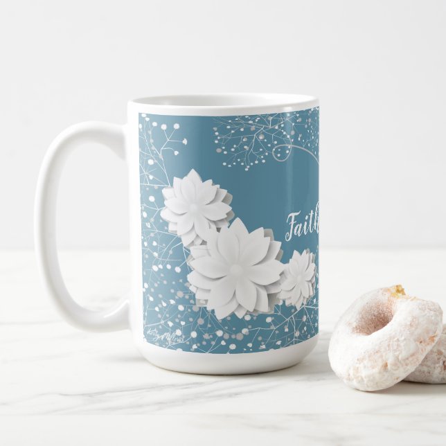 Mug Foi sur la peur, Fleurs blanches (Avec donut)