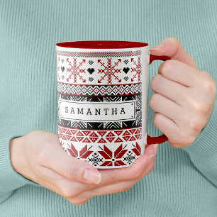 Mug Foire d'hiver rouge et noir Motif de l'île