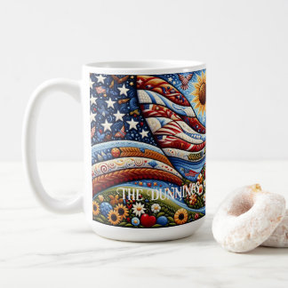 Mug Folk Art American Flag Paysage