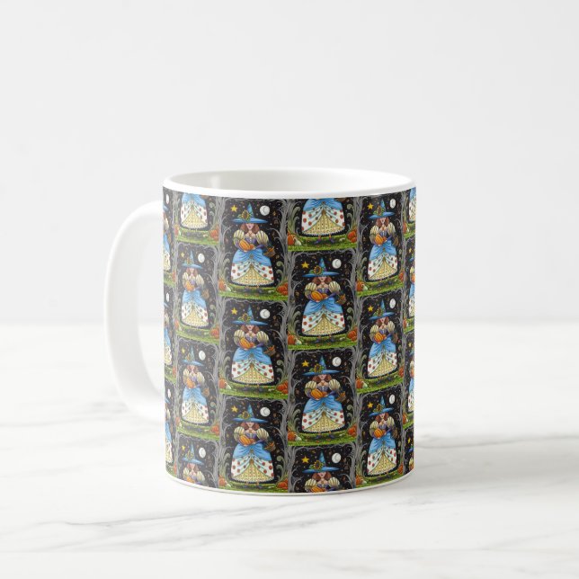 MUG FOLK ART WITTER EN BOIS ÉFFRAYANTS, CHAT NOIR & OW (Devant gauche)
