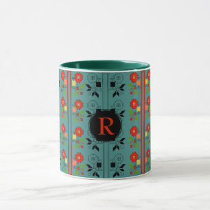 Mug Folklore Personnalisé Monogramme Turquoise Xma