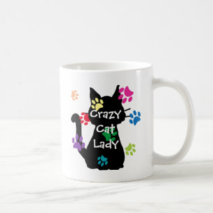 Mug Folle de chat Dame chat noir et pattes peintes col