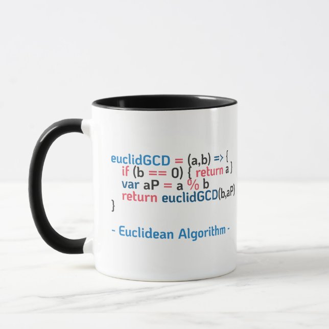Mug Fonction d'algorithme euclidien| Extrait de code (Gauche)