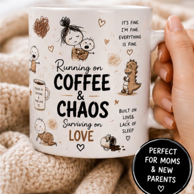 Mug Fonctionne au Café & Chaos Humour de Maman  (Créateur téléchargé)