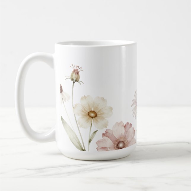 Mug Fond à l'aquarelle de bordure de fleurs sauvages d (Gauche)
