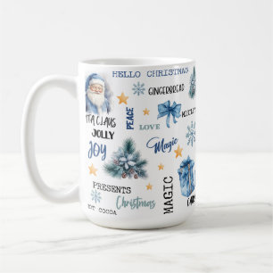 Mug Fond blanc avec Santa bleu et cadeaux
