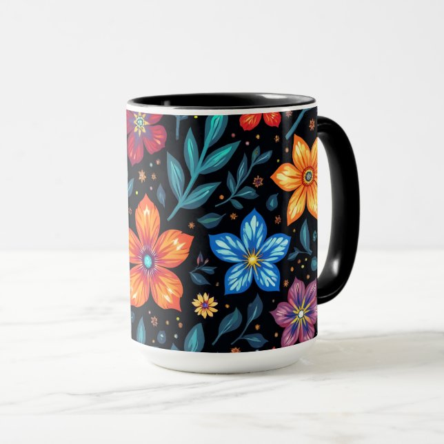 Mug Fond de bouton floral coloré (Devant droit)