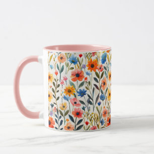 Mug Fond de fleurs sauvages de printemps à l'aquarelle